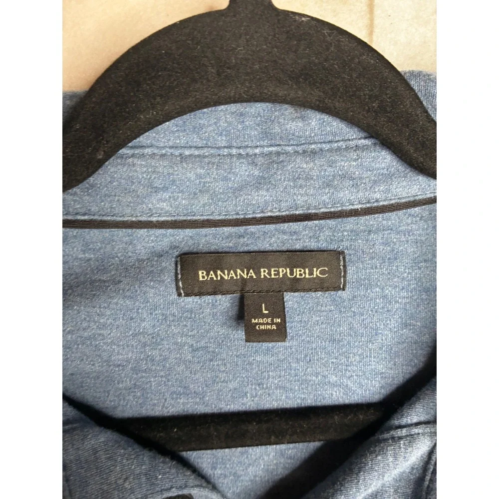 Banana Republic Mens Blue Heathered‎ Cotton Short Sleeve Polo Shirt Large 158896
